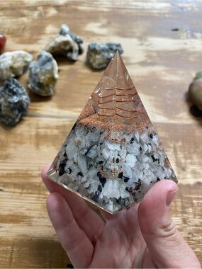 Orgone moonstone quartz and copper pyramid